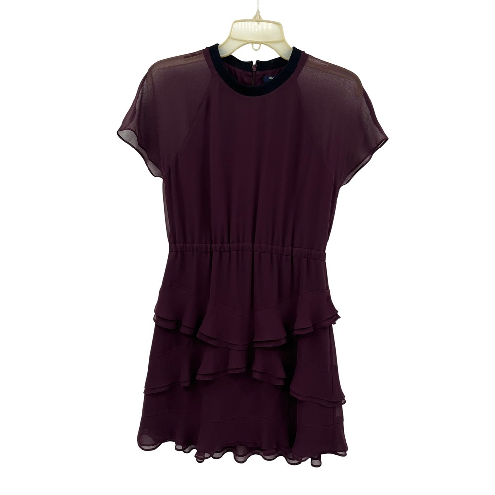 Madewell 1937 Burgundy‎ Sheer Tiered Ruffle Short Sleeve Dress Size 0
